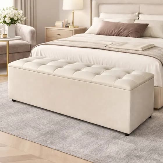 Recamier Baú Estofado Capitonê Milão 130cm para Pé Cama Casal Grande Elegante Tampa Funcional