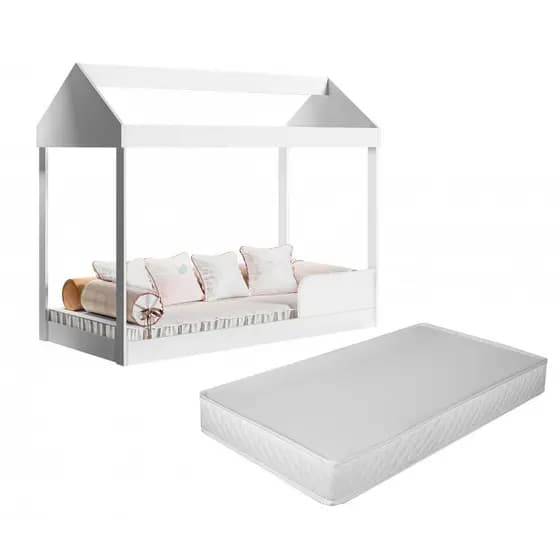 Cama Casinha Infantil com Colchão Incluso Branca Montessoriana Menina ou Menino Quarto Baby Seguro
