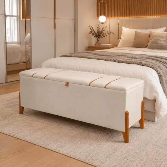 Recamier Baú Retro Pés Madeira Casal Roma 150cm Moderno Luxo Calçadeira Roupas Enxoval Decoração