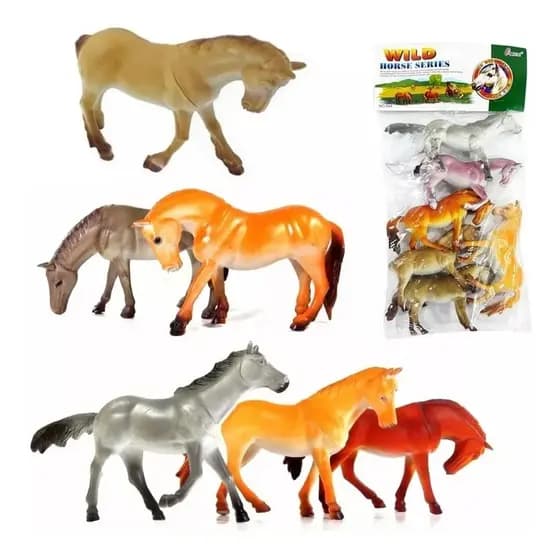Kit 6 Bonecos Miniatura Cavalos Selvagens Em Borracha