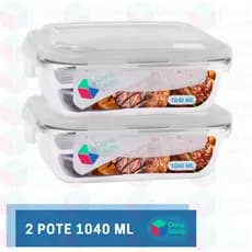 Conjunto 2 Potes Vidro Hermético Marmita Com 4 Travas 1040ml