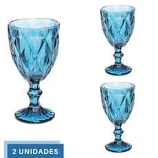 Taças Diamante Copos Vidro Azul Bico De Jaca 300ml - 2Un