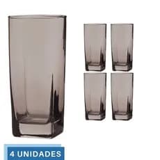 Copo Vidro 320ml Quadrado BALI Jogo com 4 Cinza Luxo Agua