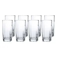 Conjunto 8 Copos de Vidro Bali Texas 320ml Design Quadrado Transparente Água Suco Drinks