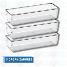 3 Cestos Acrilico Organizador Talheres Escritorios Gavetas