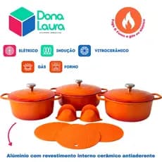 Conjunto 3 Panelas com 1 Par de Pegadores de Silicone e 3 Descansos de Panela Indução, Gás e Forno