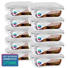 Kit de 2 a 10 Potes de Vidro 370ml Hermético Marmita Fit com Tampa 4 Travas - Dona Laura