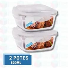Conjunto 2 Pote Vidro 800ml Hermético Marmita Tampa 4 Travas