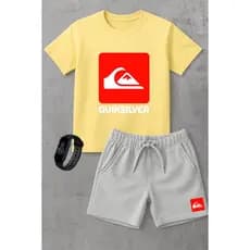 Kit Infantil Camiseta e Short Moletinho cinza + Brinde Relogio Grátis Promoção de Lançamento Estampa marca