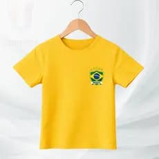 Camiseta Infantil Escudo Brasil Copa do Mundo Torcedor Mirim Camisa Brasil Estampa Colorida Unissex