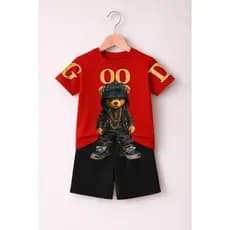 Conjunto Urso Good Estiloso Camiseta Bermuda Infantil Juvenil Estampado 100% Algodão