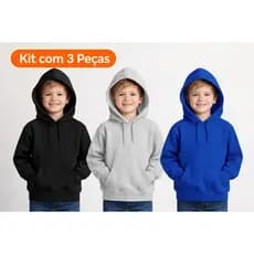 Kit 3 Moletom Canguru Infantil Unissex Liso Diversas Cores Promoção Inverno Moleton Oferta
