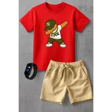 Kit Infantil Camiseta e Short Moletinho + Brinde Grátis Promoção de Lançamento Moda Verão Urso Estilo Cifrao Oferta
