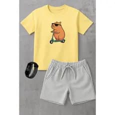 Kit Infantil Camiseta Capivara e Short Moleton + Brinde Grátis Promoção de Lançamento Moda Verão Unissex