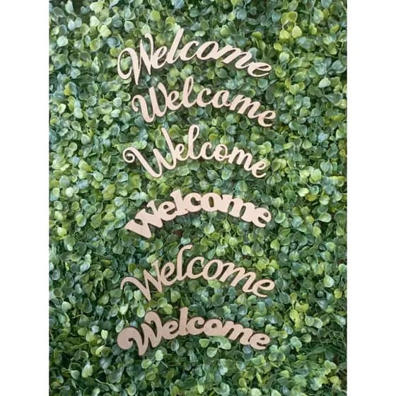 Kit 15 apliques palavra Welcome curvo em MDF crú 3mm