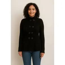 Casaco tricô Crochet Preto - Roupa de inverno para mulheres - Blusa de frio - Bazar/Brechó