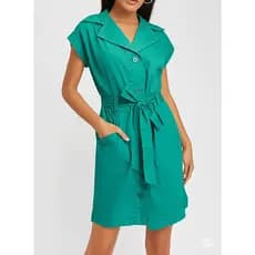 Vestido social feminino verde água em Brim - Moda evangélica mulher - Bazar / Brechó