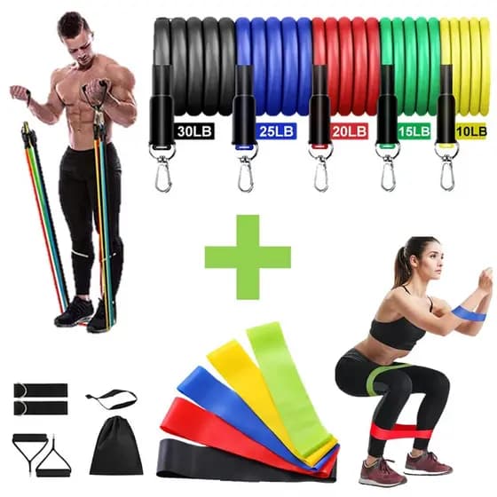 Kit Elástico Extensor + Mini Band Treino Musculação Fisioterapia Faixa e Elástico Treino em Casa
