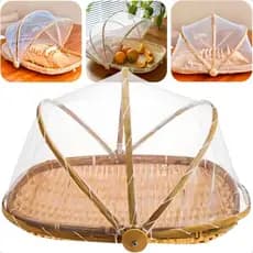 Cesto Porta Pão Bolo Bambu Cobertura Tela Retrátil 42cm Guarda Pães