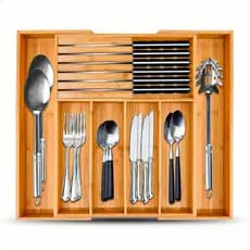 Porta Talheres Extensivel Para Gavetas Bambu Ajustável Organizador De Talheres Expansivel