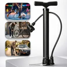 Bomba De Ar Manual Para Encher Pneu De Carro Moto E Bike Com 3 Bicos e Adaptador Leve e Compacta