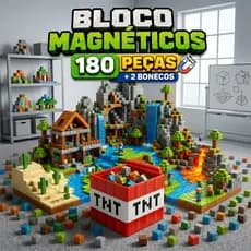 Kit 180 Blocos Magnéticos Mine para Montar Brinquedo Educativo para Crianças Desenvolve Criatividade