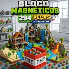 Kit 294 Blocos Magnéticos Mine para Montar Brinquedo Educativo para Crianças Desenvolve Criatividade