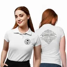 Camisa Polo Feminina Personalizada com Logo Estampado 2 Frente e Costas