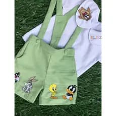 Conjunto Infantil Personalizado Baby Looney Tunes – Short Suspensório e Blusa com Nome Bordado