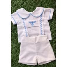 Conjunto Batizado Bebê Personalizado Espírito Santo Azul roupa Batismo Menino Conjunto Infantil Religioso Sob Encomenda