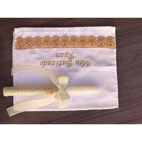 kit batizado:vela batizado decorada+toalha batizado bordada+caixa de papel para vela batizado