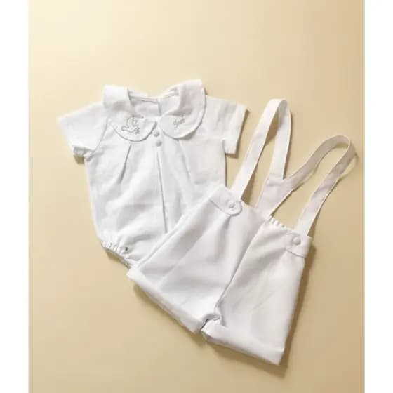 Conjunto Batizado Luxo Menino Branco - Roupa de Batismo com Bordado de Pomba e Nome Personalizado