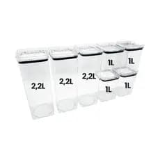 Kit 7 Potes Empilhável Herméticos Transparente Resistente Cozinha Armário Organiza Alimentos Pote