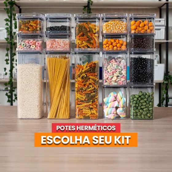 Monte seu Kit Pote Hermético para Mantimentos de Cozinha Dispensa Armário Acrílico Cristal Livre BPA