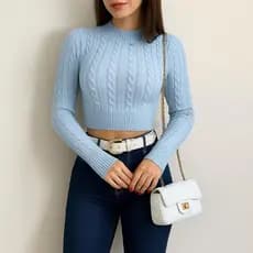 Blusa Tricô Modal Sayuri Cropped Trança Manga Longa Inverno Tricot