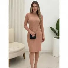 Vestido Feminina Manga Longa Tricô Modal com Tranças Modinha Inverno