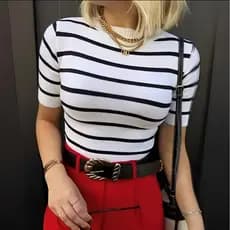 Blusa Feminina Tricô Modal Manga Curta Listrada