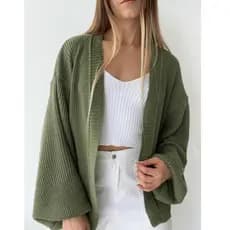 Casaco Trico Básico Feminino Manga Longa Bufante Casaquinho Tricot Moda Inverno