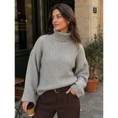 Blusa Trico Mousse Cacharrel Gola Alta Macio Manga Longa Bufante