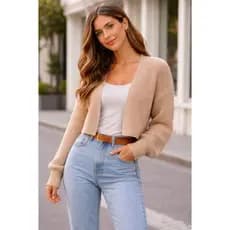 Casaco Tricô Mousse Feminina Aberto Manga Longa Inverno
