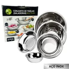 Conjunto 5 Tigelas De Inox Vasilha Redonda Bacia Saladeira