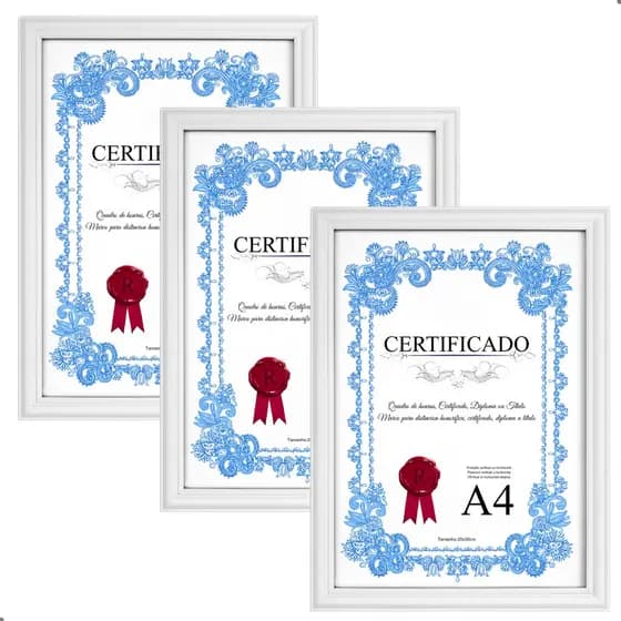 Kit 3 Moldura Quadro A4 20x30 Porta Certificado Diploma Foto P/ Parede