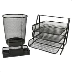 Kit Para Escritorio Porta Documento Mesa Caneta Lapis Treco Lixeira Aramada10 L Escritorio Home