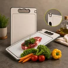 Tabua de Corte Dupla Face Aço Inox Alimentos Afiador Cozinha Premium