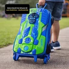 Mala Infantil Hot Wheels 3D com Rodinhas - Multicolorida