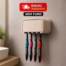 Porta Escovas de Dente Parede | Sem Furo | Suporte Para 4 Escovas + Fita Dupla Face Forte | Banheiro