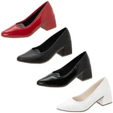 Scarpin Bico Fino Anna Karol Peeptoe Salto  Quadrado 5cm Verniz
