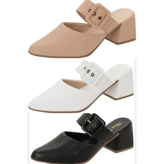 Scarpin Mule Salto Alto Grosso Luxo Bico Fino Fivela New