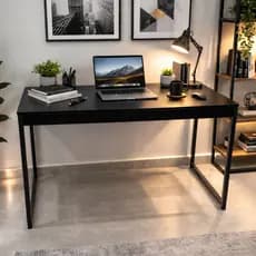 Escrivaninha Mesa Escritório Industrial - Home Office - Madeira - Preto - Branco - Rose Gold - Dourada