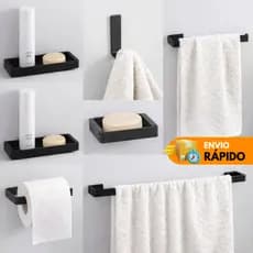 Kit Acessórios Para Banheiro com 7 peças - Preto Fosco - Cromado - Branco - Rose Gold - Decoração Prateleira Banheiro